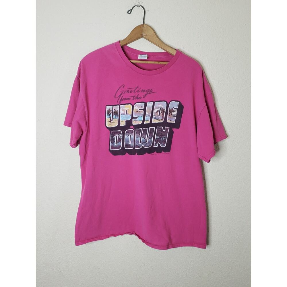 Stranger Things Greetings From the Upside Down T-Shirt Pink Unisex - Large